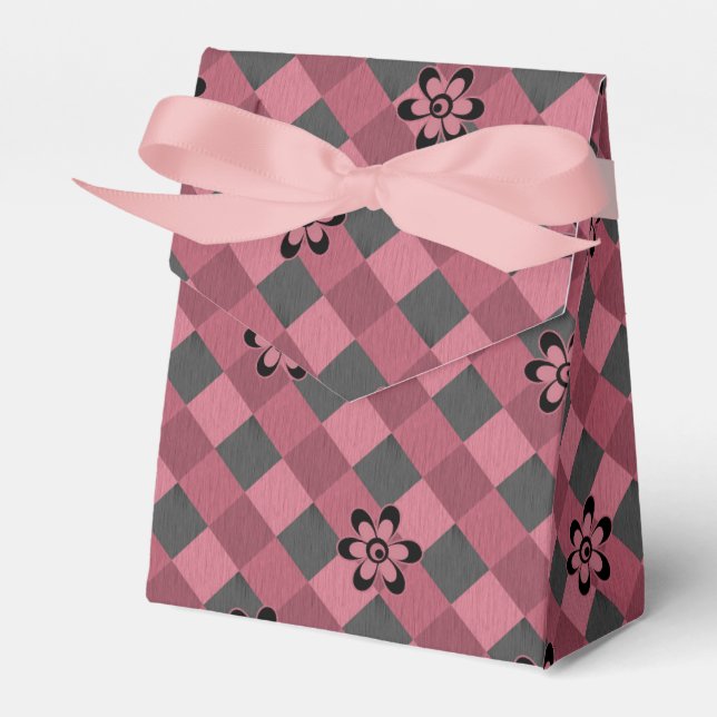 Caixinha De Lembrancinhas Padrão geométrico rosa-cinza com flores (Frente)