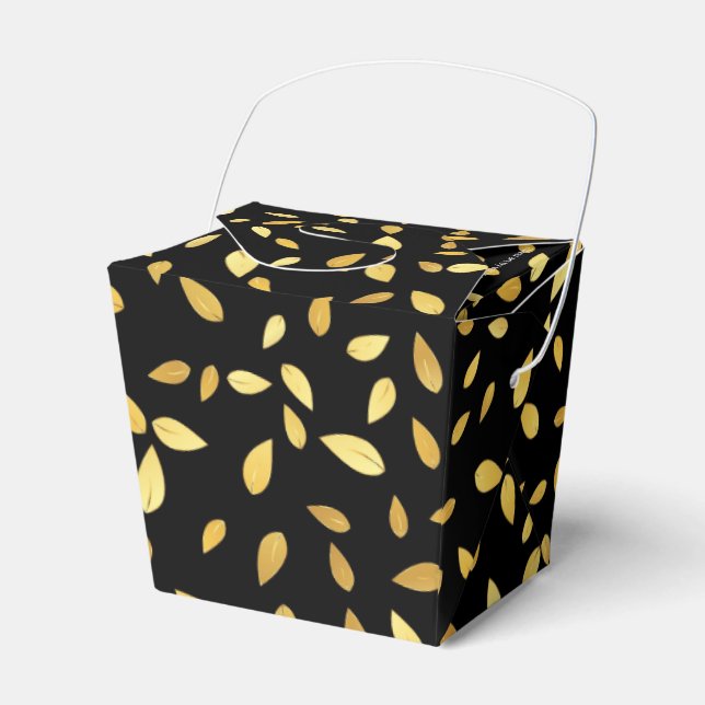 Caixinha De Lembrancinhas Padrão Ilustrado de Folhas Negras e Douradas Moder (Frente)