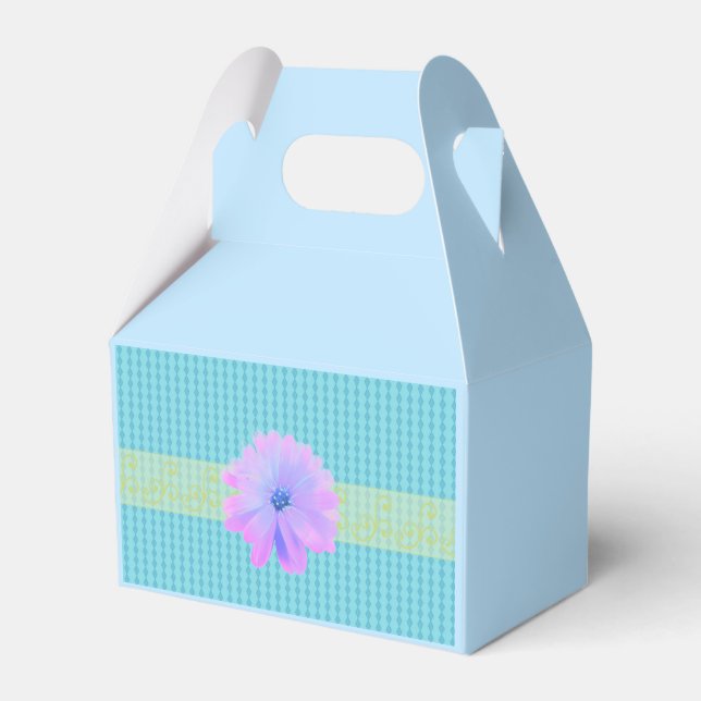 Caixinha De Lembrancinhas Padrão Mini Diamante Azul com Flor (Frente)