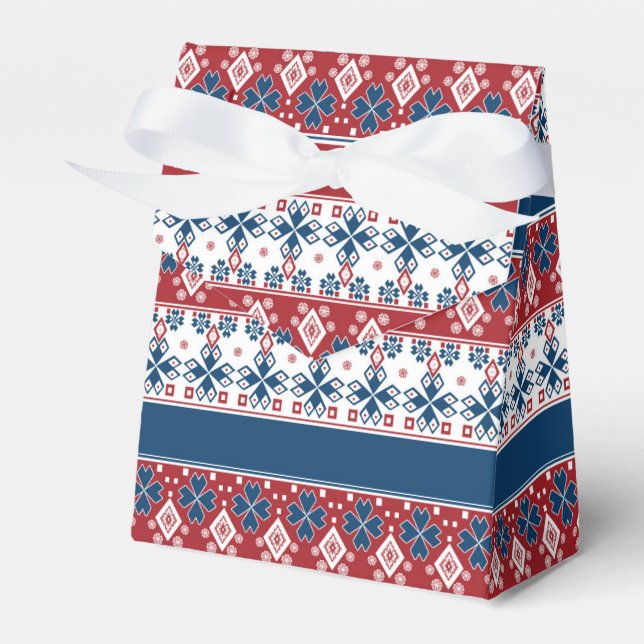 Caixinha De Lembrancinhas Padrão Norueguês Striped Azul Vermelho (Frente)