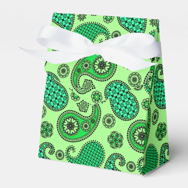 Caixinha De Lembrancinhas padrão Paisley, jade e verde menta (Frente)
