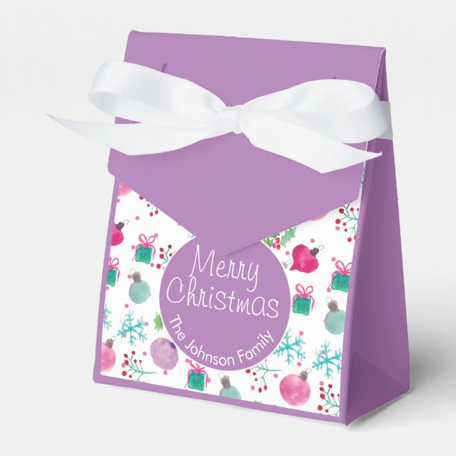 Caixinha De Lembrancinhas Padrão Pintado à Mão de Natal com Aquarela (Frente)