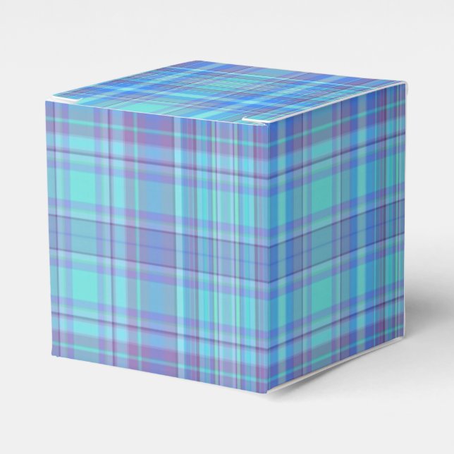 Caixinha De Lembrancinhas Padrão Xadrez Azul Pastel (Frente)