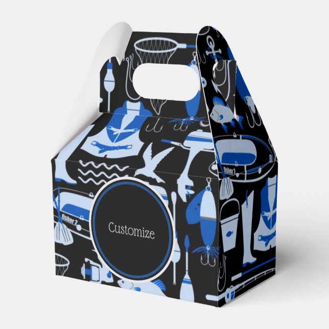 Caixinha De Lembrancinhas Padrões Azuis de Pesca Deixados Gable (Frente)