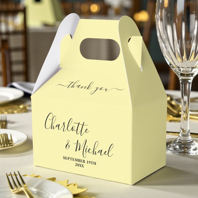 Caixinha De Lembrancinhas Pale Yellow Script Minimalist Wedding Thank You (Criador carregado)