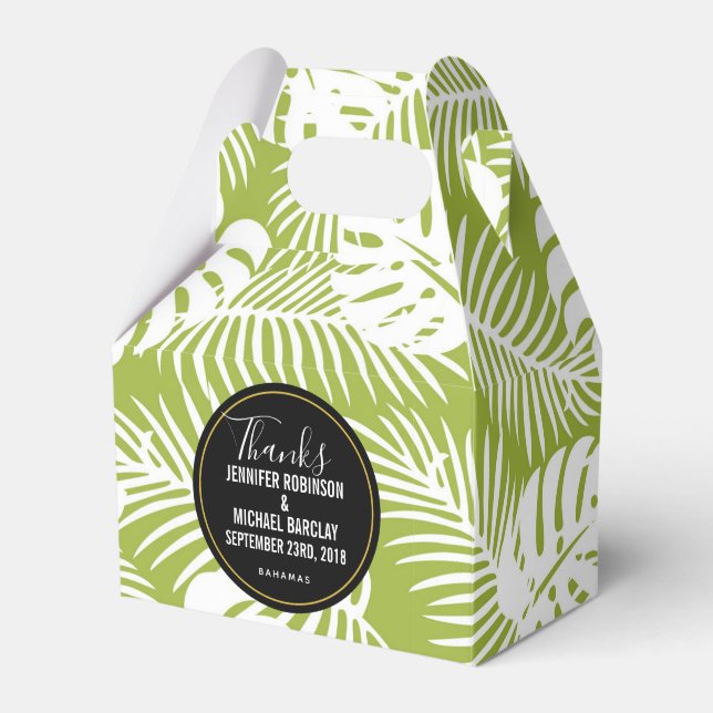Caixinha De Lembrancinhas Palma Verde Deixa Casamento de Padrões da Floresta (Frente)