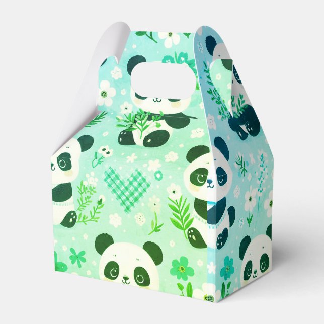 Caixinha De Lembrancinhas Panda Bear Pattern Green Impressão (Frente)