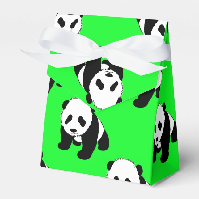 Caixinha De Lembrancinhas Panda Bonita; Neon Verde, Preto e Branco (Frente)