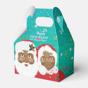 Caixinha De Lembrancinhas Papais noeis afro-americanos e Sra. Claus Natal