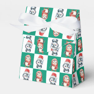 Caixinha De Lembrancinhas Papais noeis pinguins aquarela Padrão Feliz de Nat