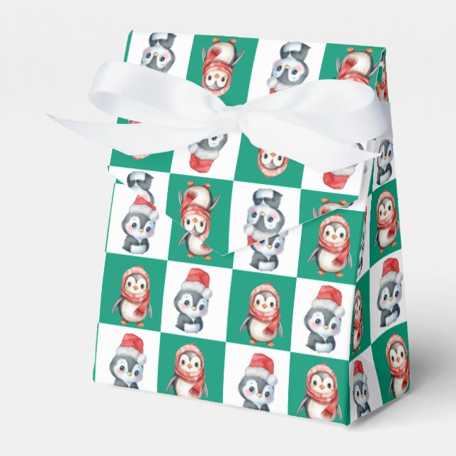 Caixinha De Lembrancinhas Papais noeis pinguins aquarela Padrão Feliz de Nat (Frente)