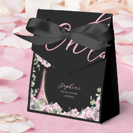 Caixinha De Lembrancinhas Parisian Black Pink Floral Bridal Shower Favor Box