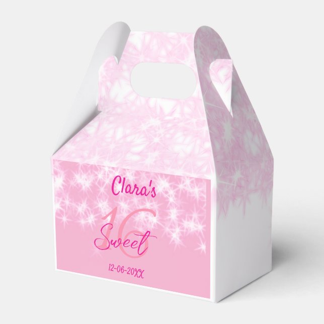 Caixinha De Lembrancinhas Pastel baby pink doce de 16 anos adicione nome da (Frente)