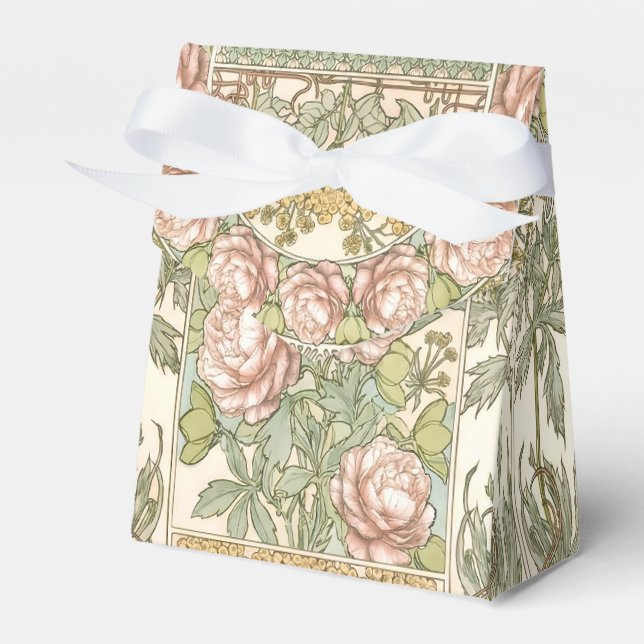 Caixinha De Lembrancinhas Peônias Douradas Casamento Vintage (Frente)