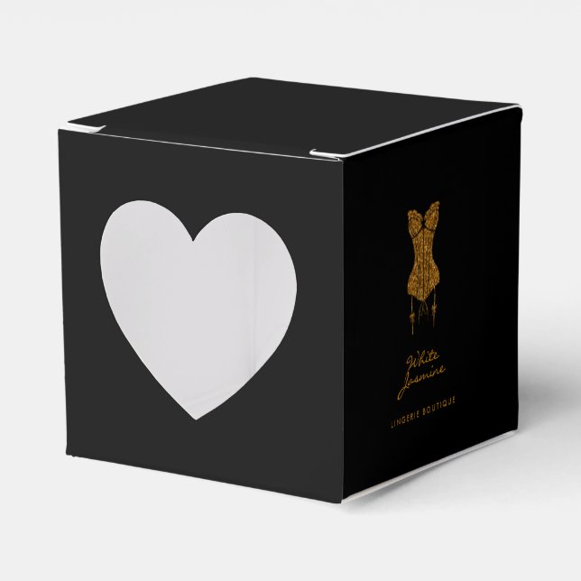 Caixinha De Lembrancinhas Pequena Boutique de Lingerie Dourada brilhante Pre (Frente)