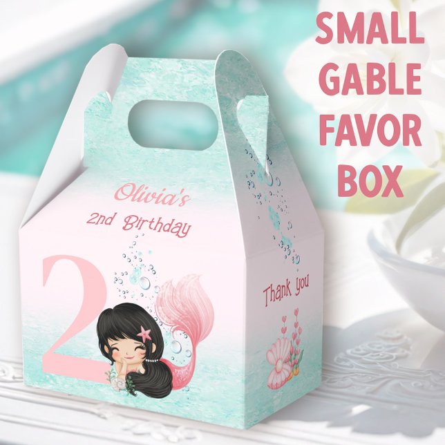 Caixinha De Lembrancinhas Pequena Sereia Fria, Pequena Gável, Rosa, Cabelo E (Mermaid Small Gable Favor Boxes - You can choose from 3 sizes of these gable favor boxes)