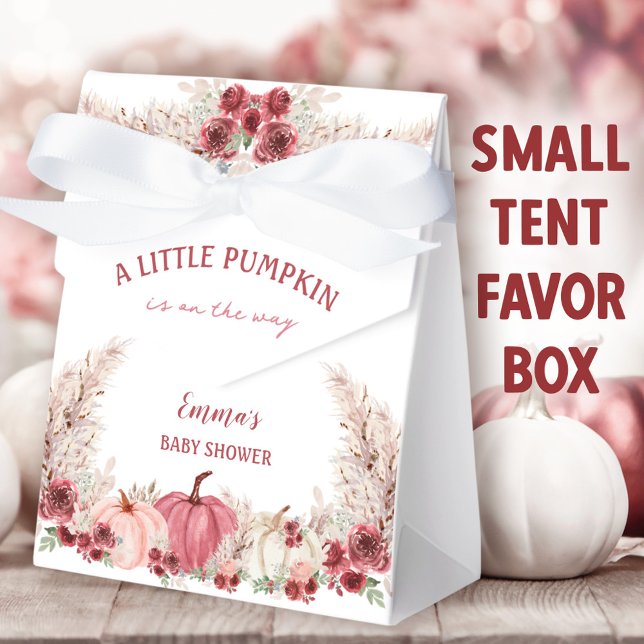 Caixinha De Lembrancinhas Pequeno Chá de fraldas de Abóbora Marsala Rosa (Little Pumpkin Small Tent Favor Boxes. You can choose from 2 sizes of these tent favor boxes.)