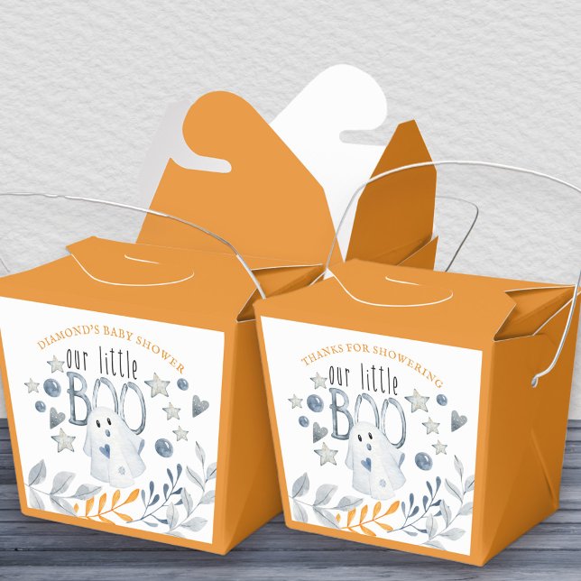 Caixinha De Lembrancinhas Pequeno Chá de fraldas de Dia das Bruxas de Bo Cut (Halloween favor boxes with little boo theme and editable wording on the front and back)