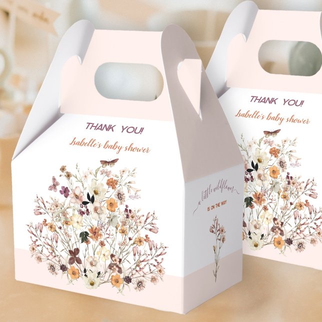 Caixinha De Lembrancinhas Pequeno Chá de fraldas de Flores Rosa Rosa-Rosa-Fl (Little Wildflower Favor Box - You can choose from 3 sizes by clicking on the STYLE dropbox.)
