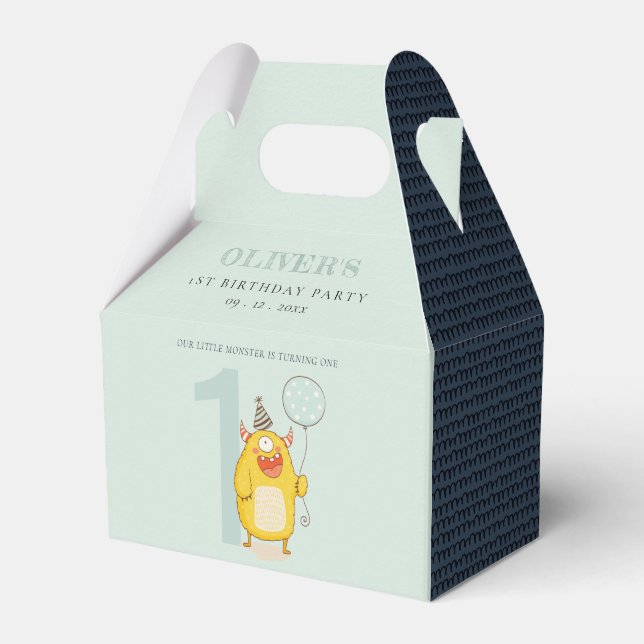 Caixinha De Lembrancinhas Pequeno Monstro Amarelo Bonito Qualquer Idade Aniv (Frente)
