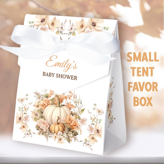 Caixinha De Lembrancinhas Pequeno Pumpkin Pastel Chá de fraldas Branco Peque (Little Pumpkin White Small Tent Favor Boxes - You can choose from 2 sizes of these tent favor boxes)