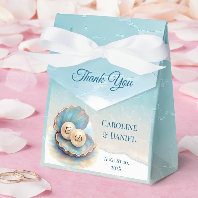 Caixinha De Lembrancinhas Pérolas de Casamento de Praia Shell Elegant Ocean  (Casamento)