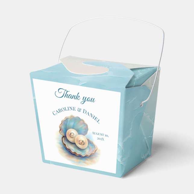 Caixinha De Lembrancinhas Pérolas de Casamento de Praia Shell Elegant Ocean  (Frente)