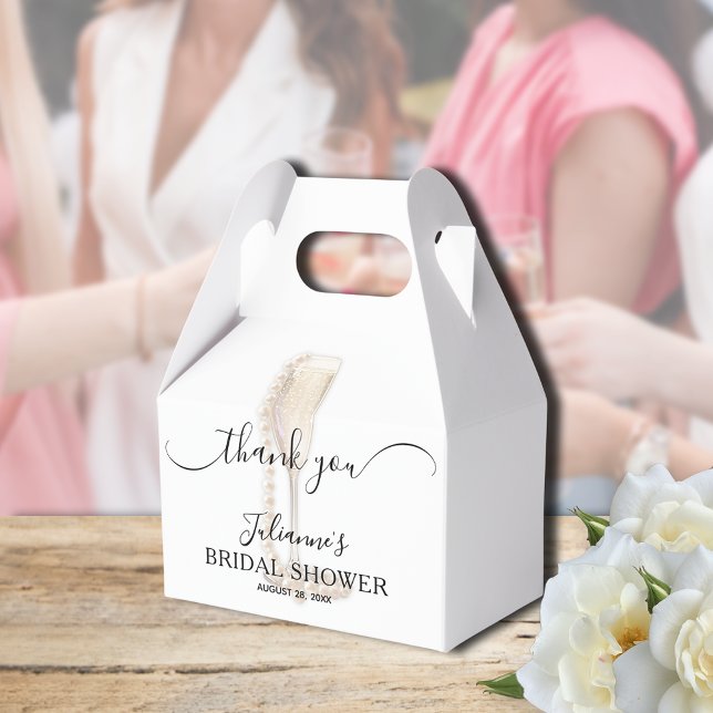 Caixinha De Lembrancinhas Pérolas & Prosecco Festa de Noivado Obrigada (Pearls & Prosecco bridal shower Thank You gable-style favor boxes - Available in 3 SIZES)