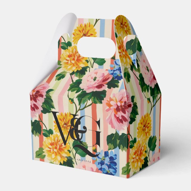 Caixinha De Lembrancinhas Personalized Floral Stripe Wedding (Frente)