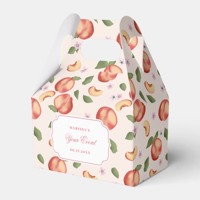 Caixinha De Lembrancinhas Pêssegos e Blossomas de Aquarela Botânica (Frente)