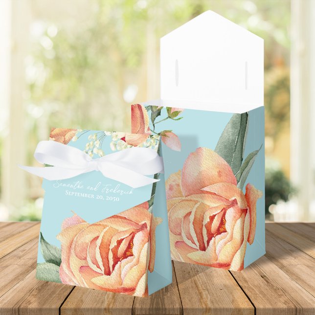 Caixinha De Lembrancinhas Pessel Floral Blue (Peach and blue wedding favor box)