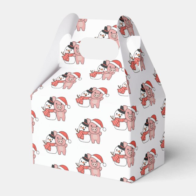 Caixinha De Lembrancinhas Pig With Snowman In Winter For Christmas Favor Box (Frente)