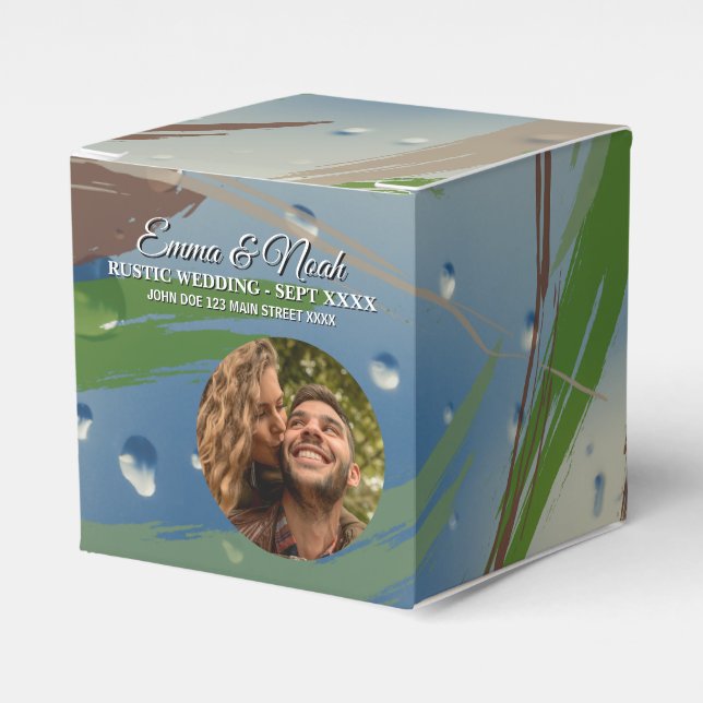 Caixinha De Lembrancinhas Pinceladas Verde, Marrom e Bege (Frente)