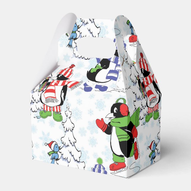 Caixinha De Lembrancinhas Pinguim de Natal patinando (Frente)