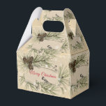 Caixinha De Lembrancinhas Pinhas de Natal Flocos de Neve Pássaros<br><div class="desc">Caixas de lembrancinhas encantadoras com um visual retrô. Há Chickadees-de-coroa-preta, pinhas, flocos de neve e galhos de pinheiro com espaço para o seu texto. Altere o texto para se adequar ao seu evento. O Natal é uma época em que todos gostam de compartilhar seus presentes caseiros. Ótimo para biscoitos, fudge...</div>