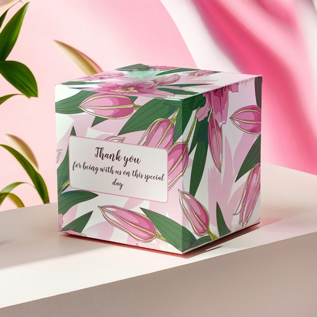 Caixinha De Lembrancinhas Pink Blooming Lily Obrigado / Bem-vindos (Pink Blooming Lily Thank you / Welcome Favor Boxes)