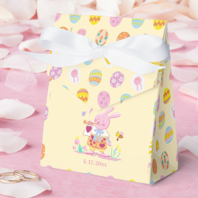 Caixinha De Lembrancinhas Pink Bunny & Egg Pattern Yellow Kids Birthday (Casamento)