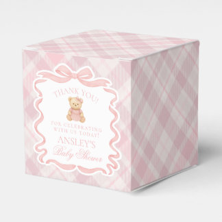 Caixinha De Lembrancinhas Pink Coquette Bow Bear Baby Shower Favor Box