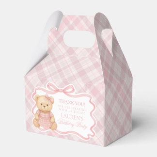 Caixinha De Lembrancinhas Pink Coquette Bow Bear Girl Birthday Favor Box