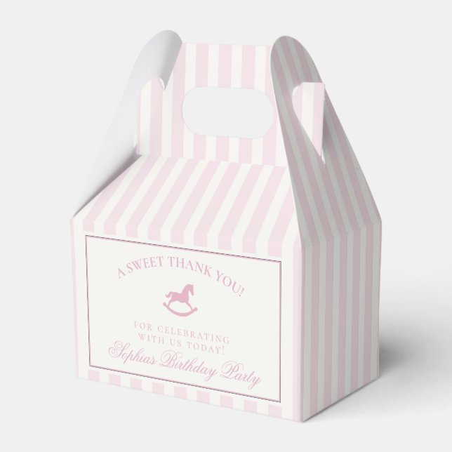 Caixinha De Lembrancinhas Pink Coquette Bow Rocking Horse Birthday Favor Box (Frente)