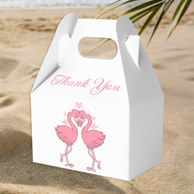 Caixinha De Lembrancinhas Pink Flamingo Tropical Hawaiian Wedding Thank You (Criador carregado)