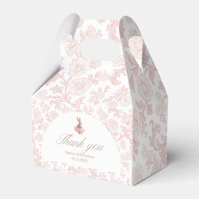 Caixinha De Lembrancinhas Pink floral Toile Some Bunny Birthday (Frente)