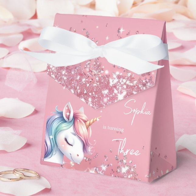 Caixinha De Lembrancinhas Pink Glitter Rainbow Unicorn Birthday (Casamento)