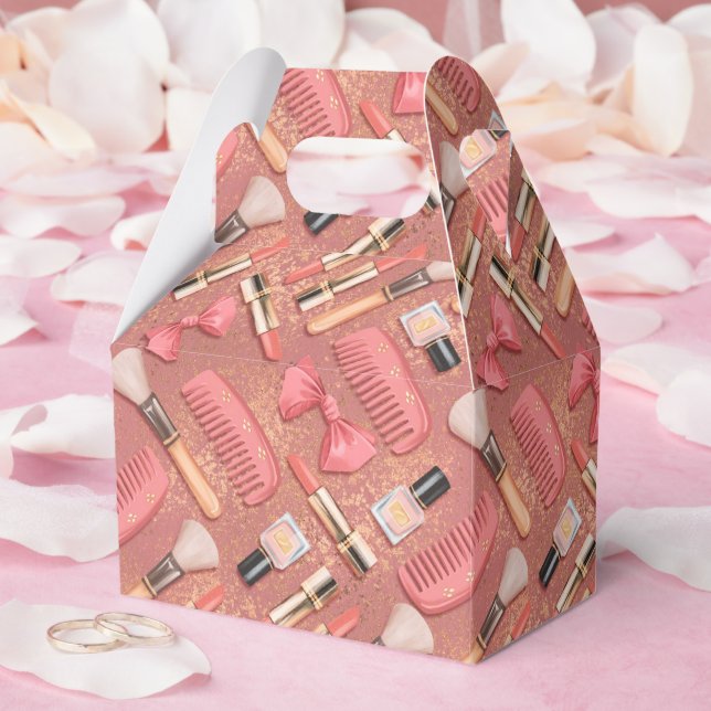 Caixinha De Lembrancinhas Pink Makeup Cosmetics Pattern Glitter  (Casamento)