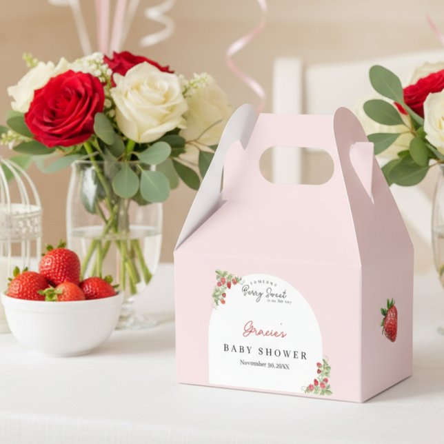 Caixinha De Lembrancinhas Pink Strawberry Baby Shower (Berry Sweet Baby Shower Favor Box)