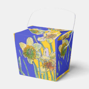 Caixinha De Lembrancinhas Pintura de Flor de Narciso Floral Aniversário Azul