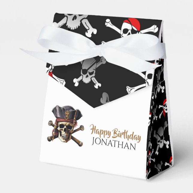 Caixinha De Lembrancinhas Pirate Dourado Birthday Favor Box (Frente)
