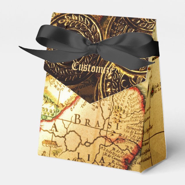 Caixinha De Lembrancinhas Pirates Dourado Treasure Map Tent Box (Frente)