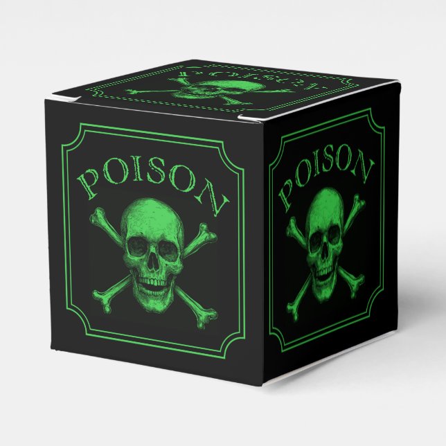 Caixinha De Lembrancinhas Poison Skull e Crossbones Halloween Design Impress (Frente)