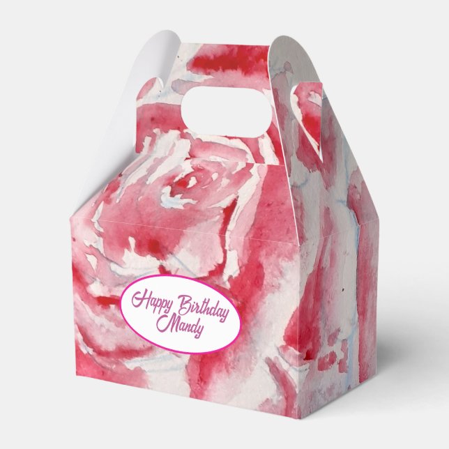 Caixinha De Lembrancinhas Prato de papel padrão de flores rosa vermelho fest (Frente)